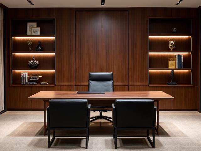 Ufficio direzionale con arredi in noce scuro e pelle, Milano
